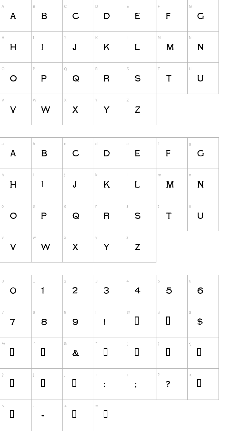 Character Map Typo Gothic HPLHS Font