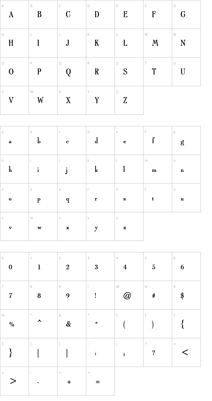 Character Map Typo Roman ATT Font