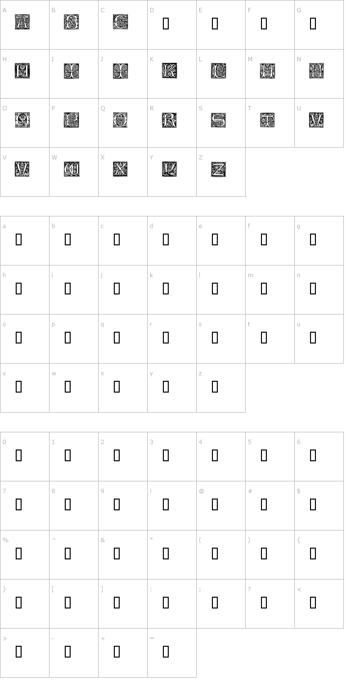 Character Map TypographerWoodcutInitialsTwo Reduced Font