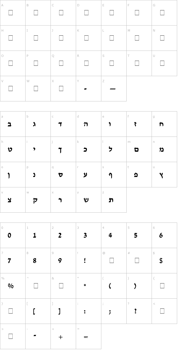 Character Map Tzipporah Font