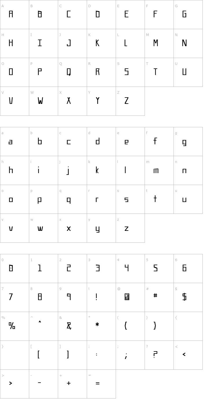 Character Map UA Squared Font