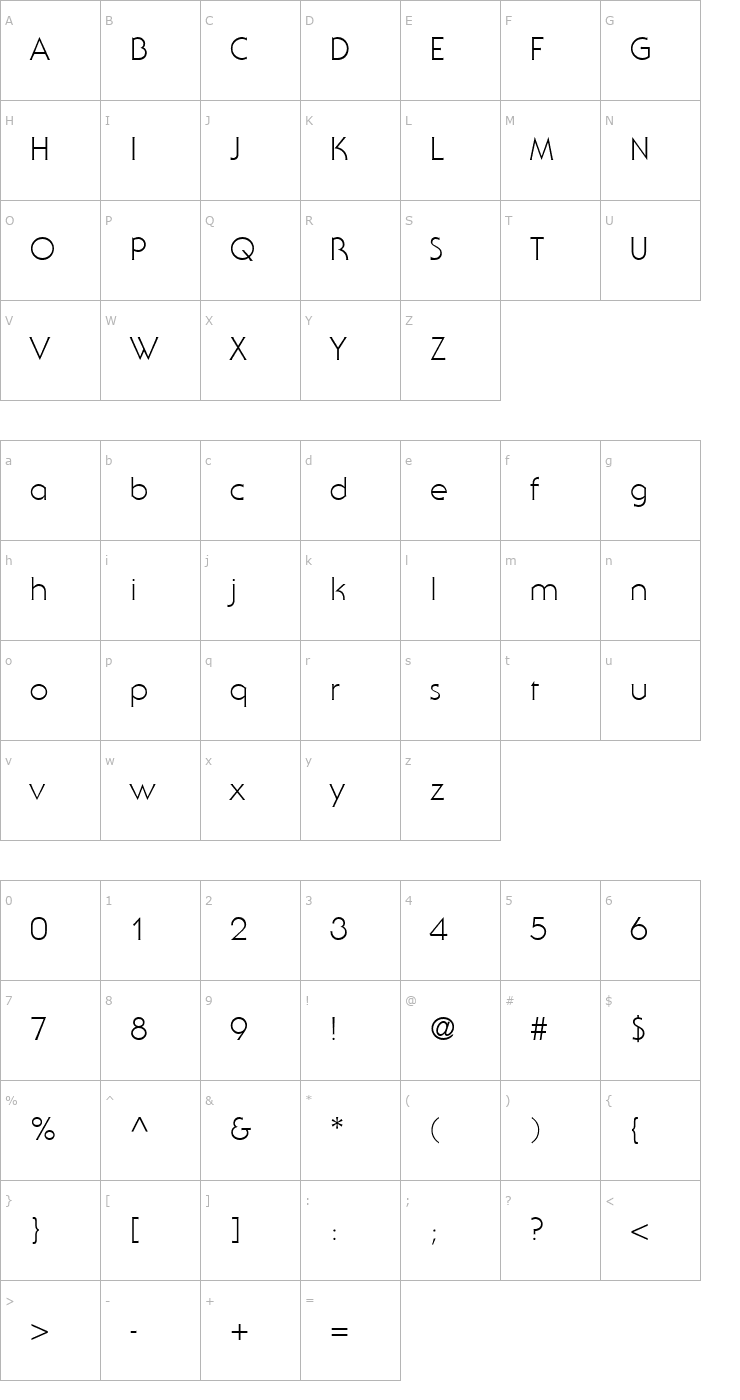 Character Map Ubiq Gothic Light SSi Light Font