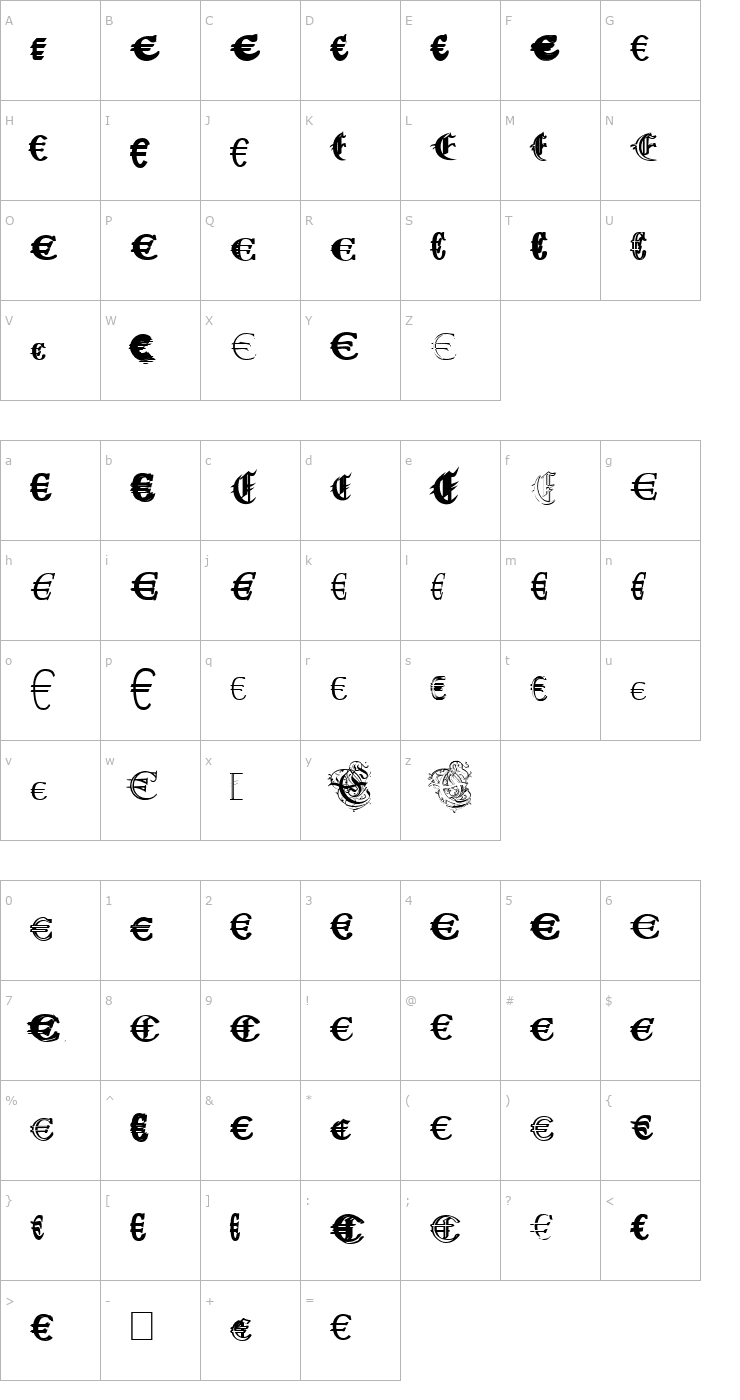 Character Map Ubiqita_Europa Font