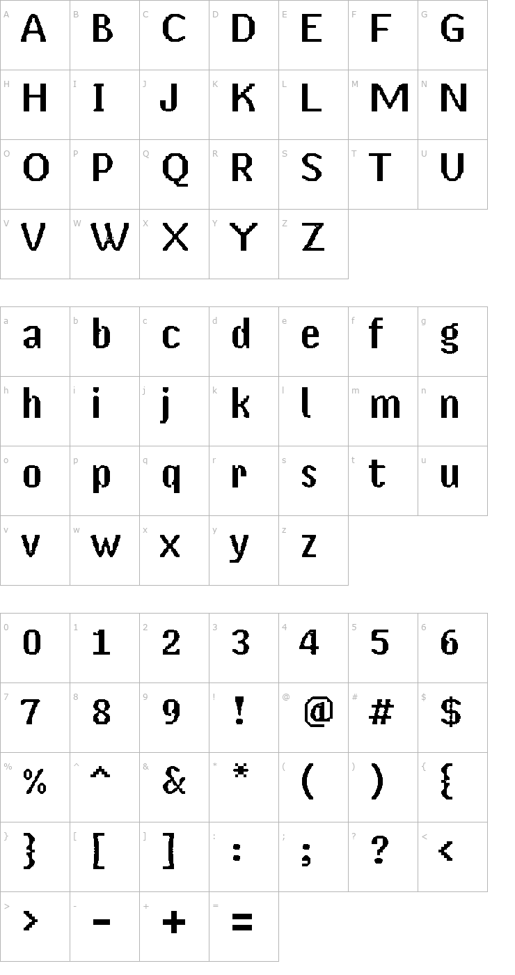 Character Map UF Mana-13 Bold Font