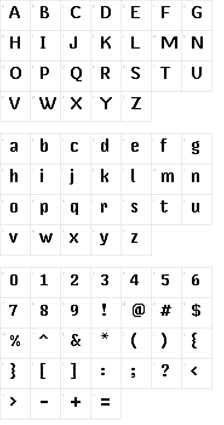 Character Map UF Mana-13alt Bold Font