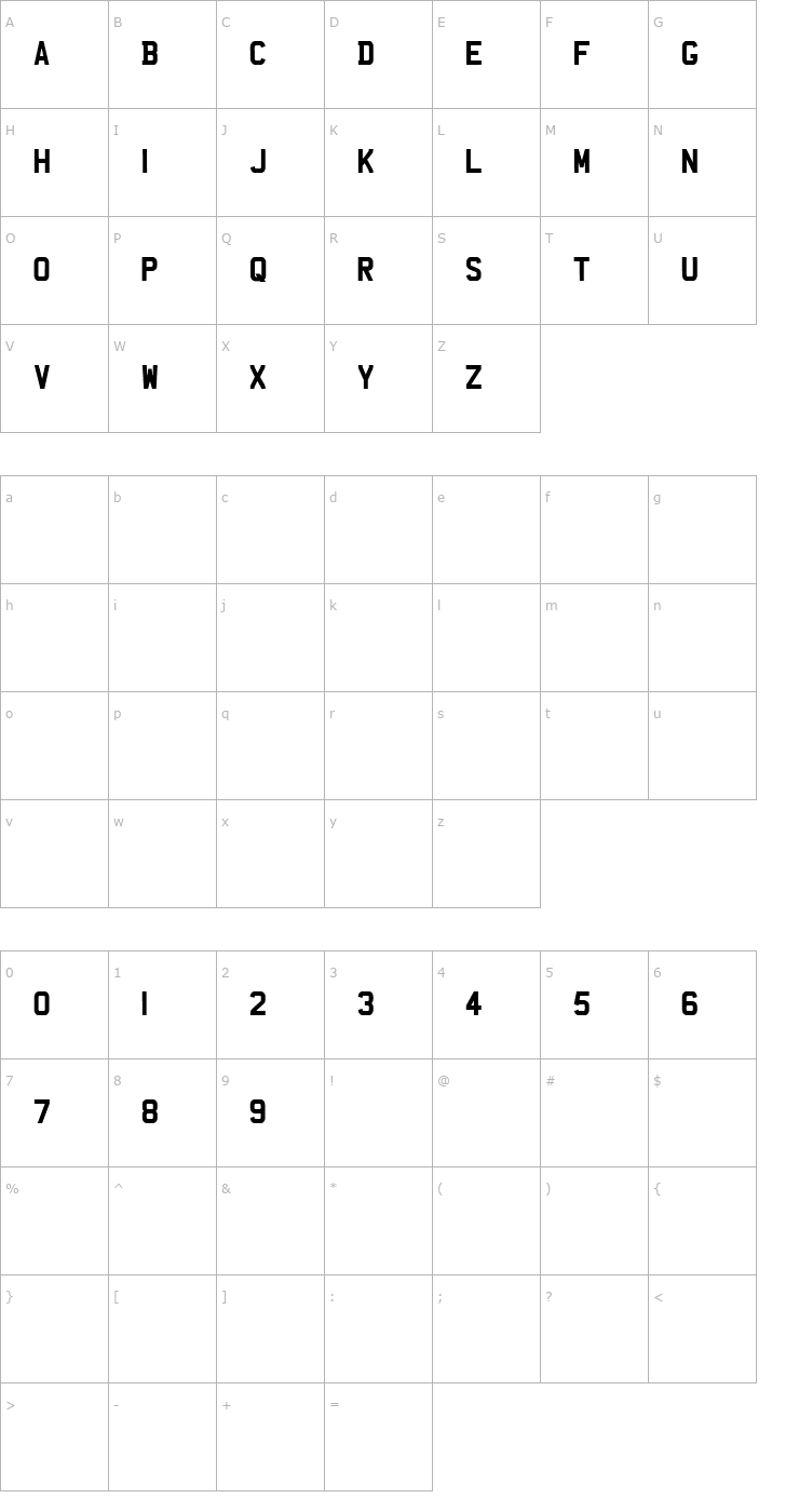 Character Map UKNumberPlate Font