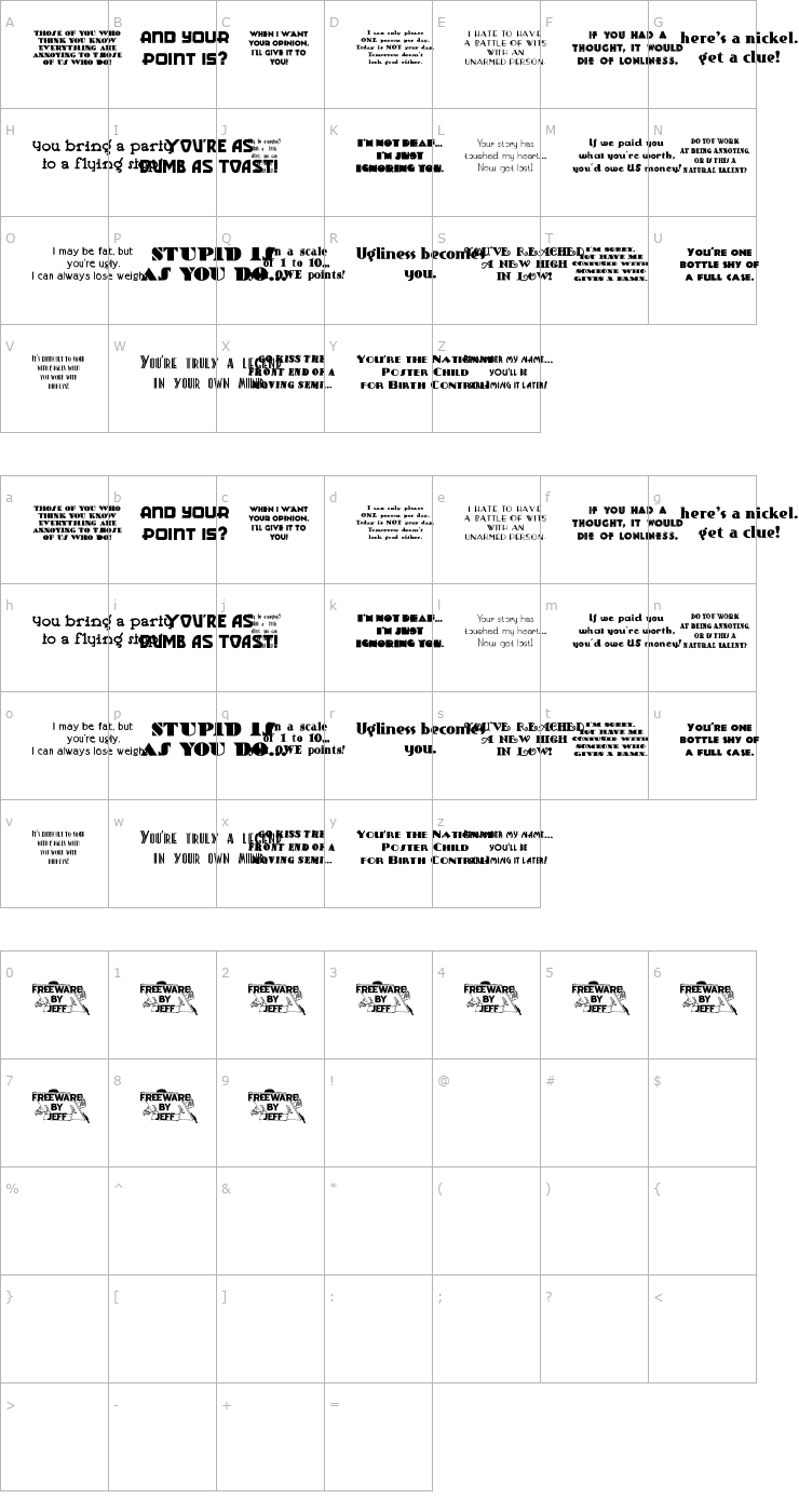 Character Map Ultimate Sarcasm JL Font