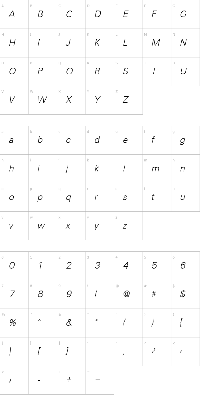 Character Map Ultimate-XlightIta Font