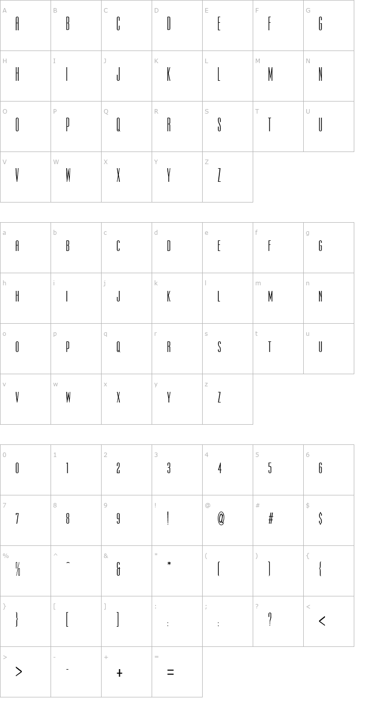 Character Map Ultra Condensed Sans Two Regular Font