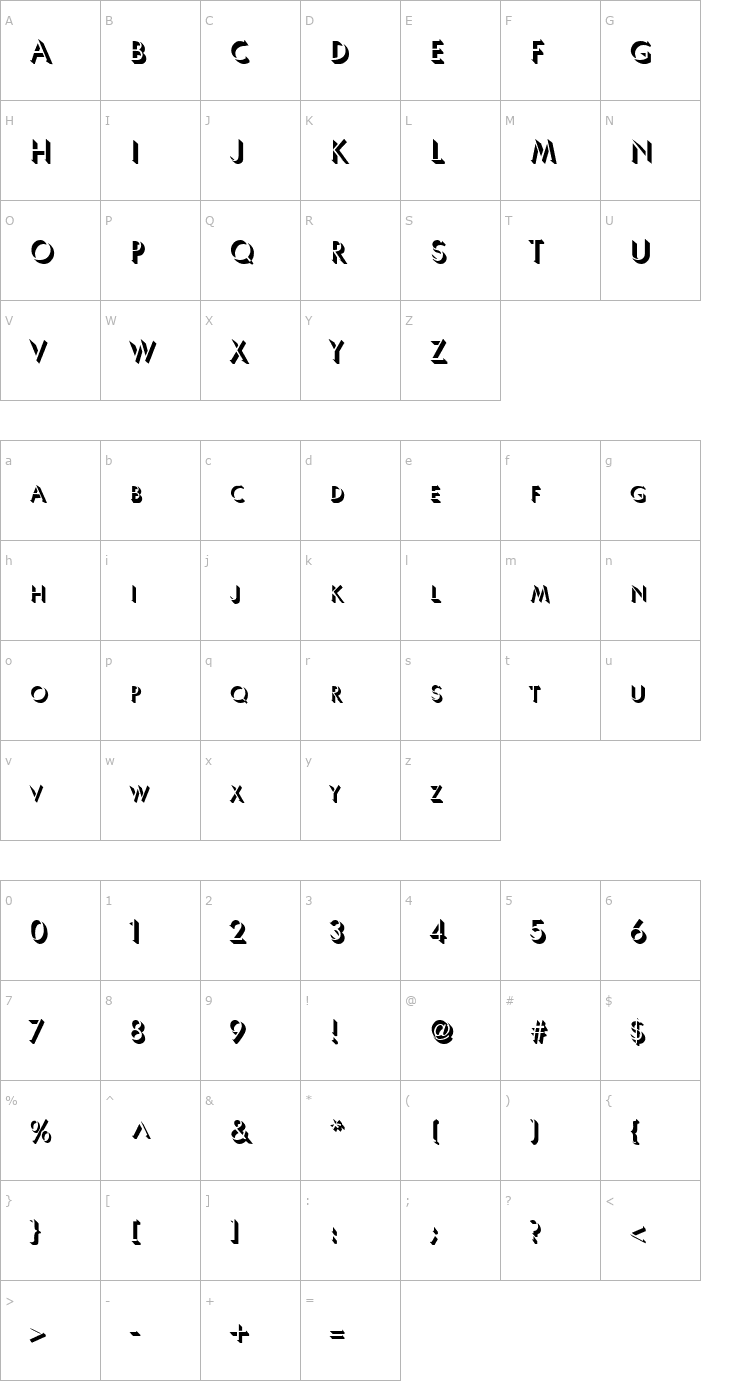 Character Map Ultra Shadow Font