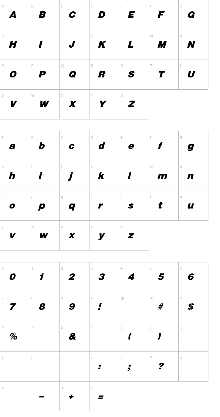 Character Map UltraBlack Italic Font