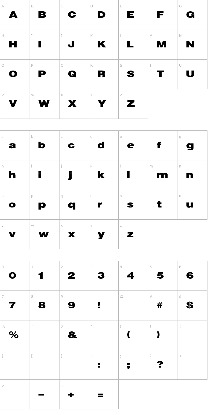 Character Map UltraBlack Wide Font