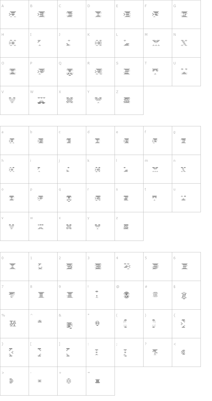 Character Map UltraBronzo Fineline Font