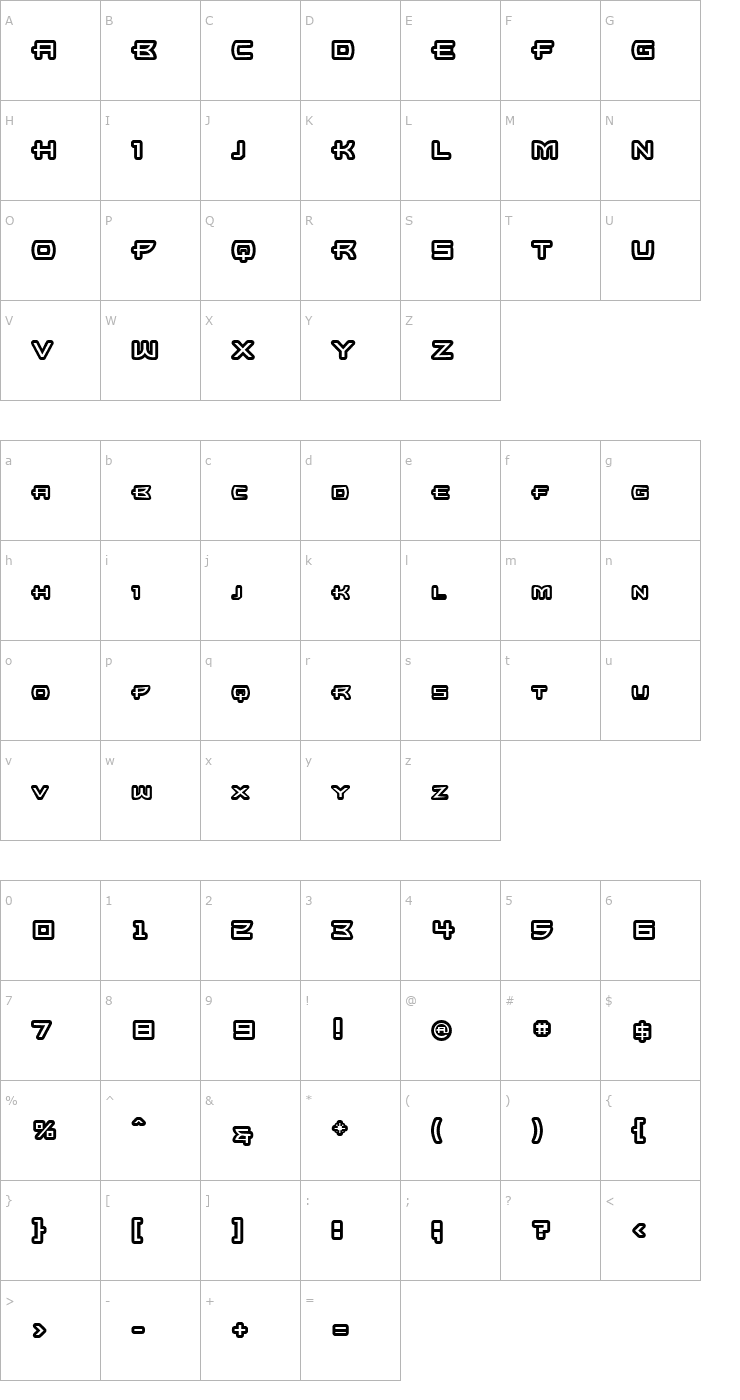 Character Map UltraBronzo Outline Font