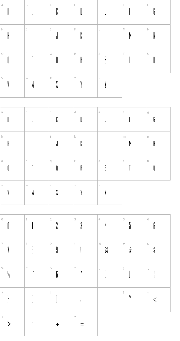 Character Map UltraCondensedSansOne Font