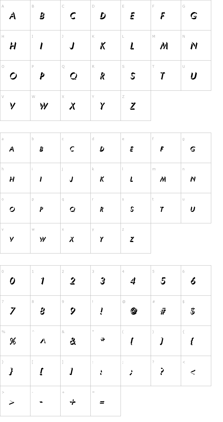 Character Map UltraShadow Italic Font