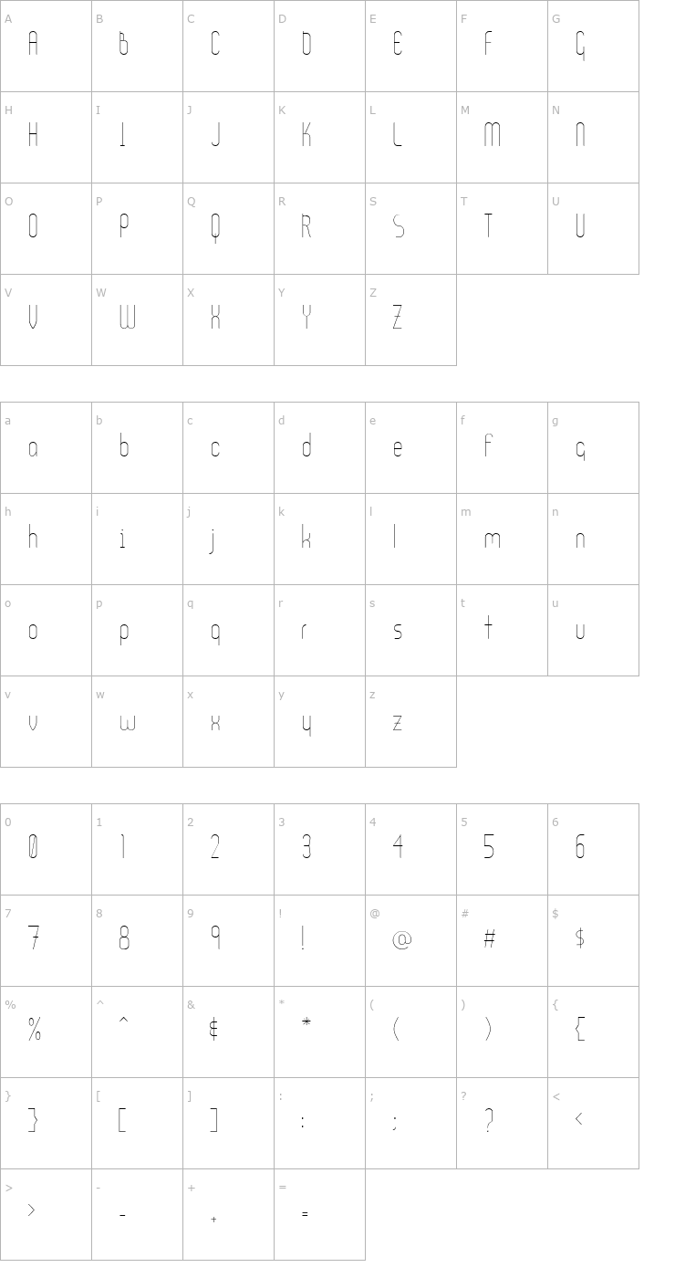 Character Map Ultura Light Font