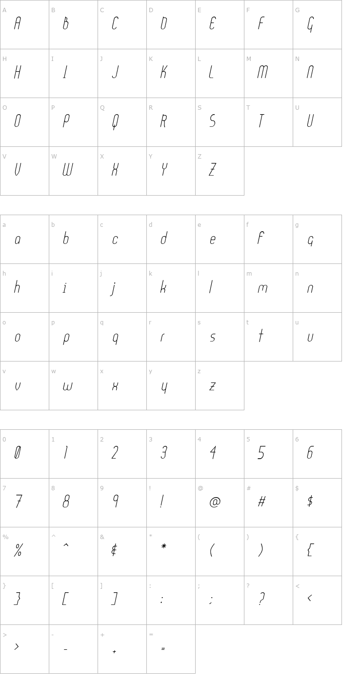 Character Map Ultura MediumItalic Font