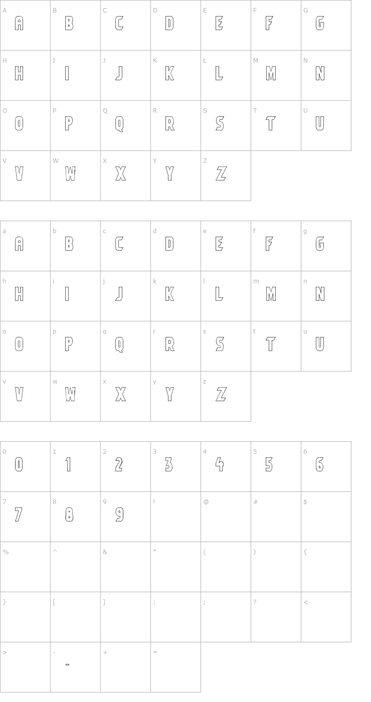 Character Map Umbro Outline Font