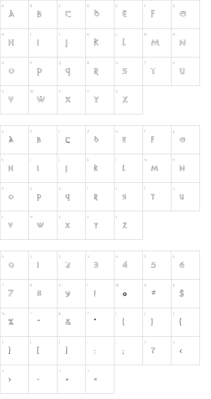 Character Map UnciaDis-Hollow Normal Font