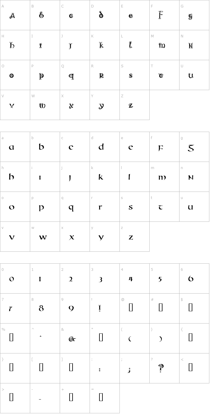 Character Map Uncial Animals Font