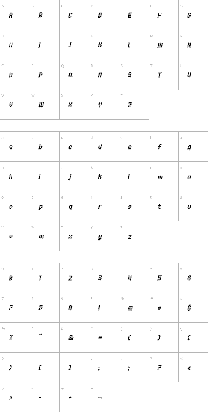 Character Map UNDA-OutlineItalic Font