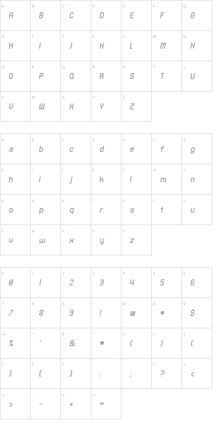 Character Map UNDACircleFine-Italic Font