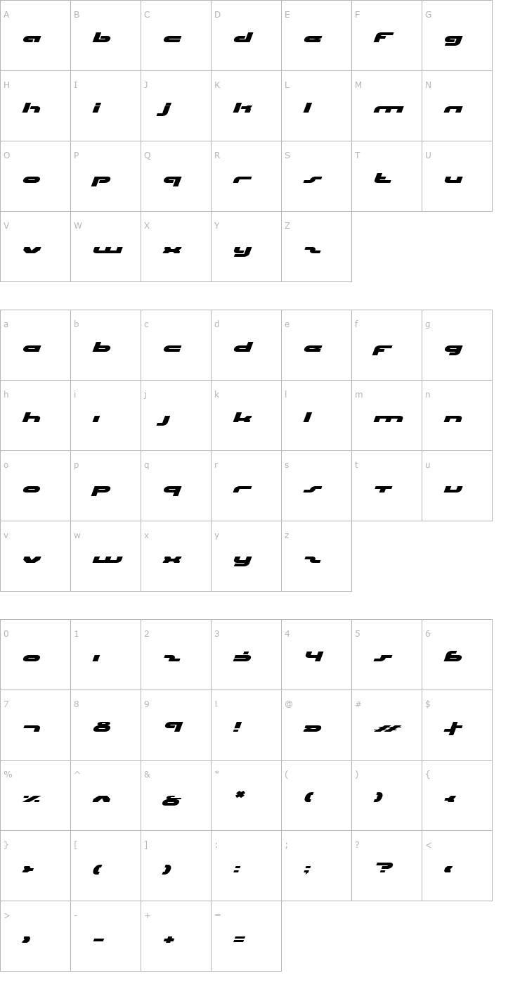 Character Map Uni-sol Expanded Italic Font