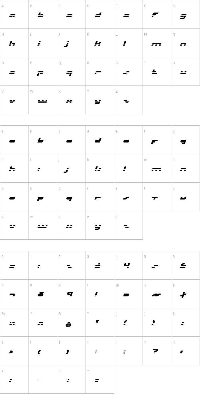 Character Map Uni-sol Laser Italic Font