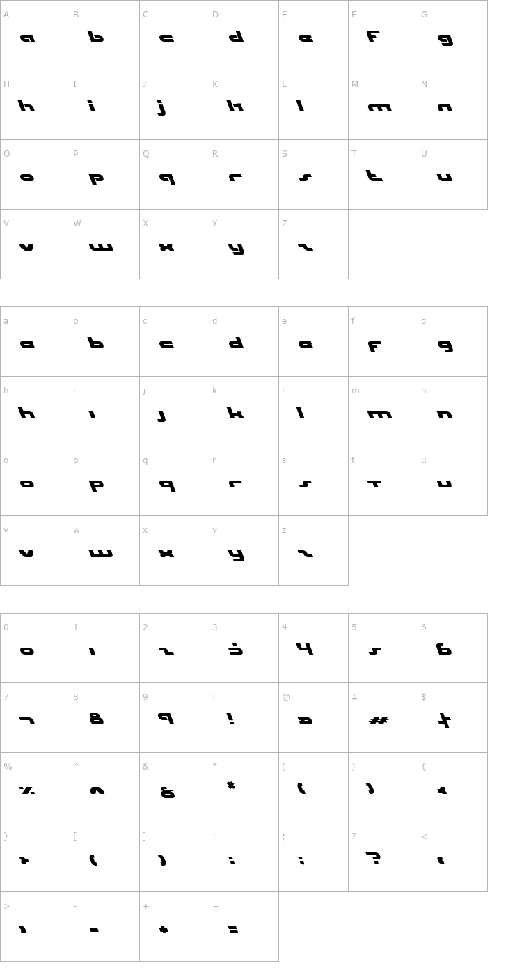 Character Map Uni-sol Leftalic Font