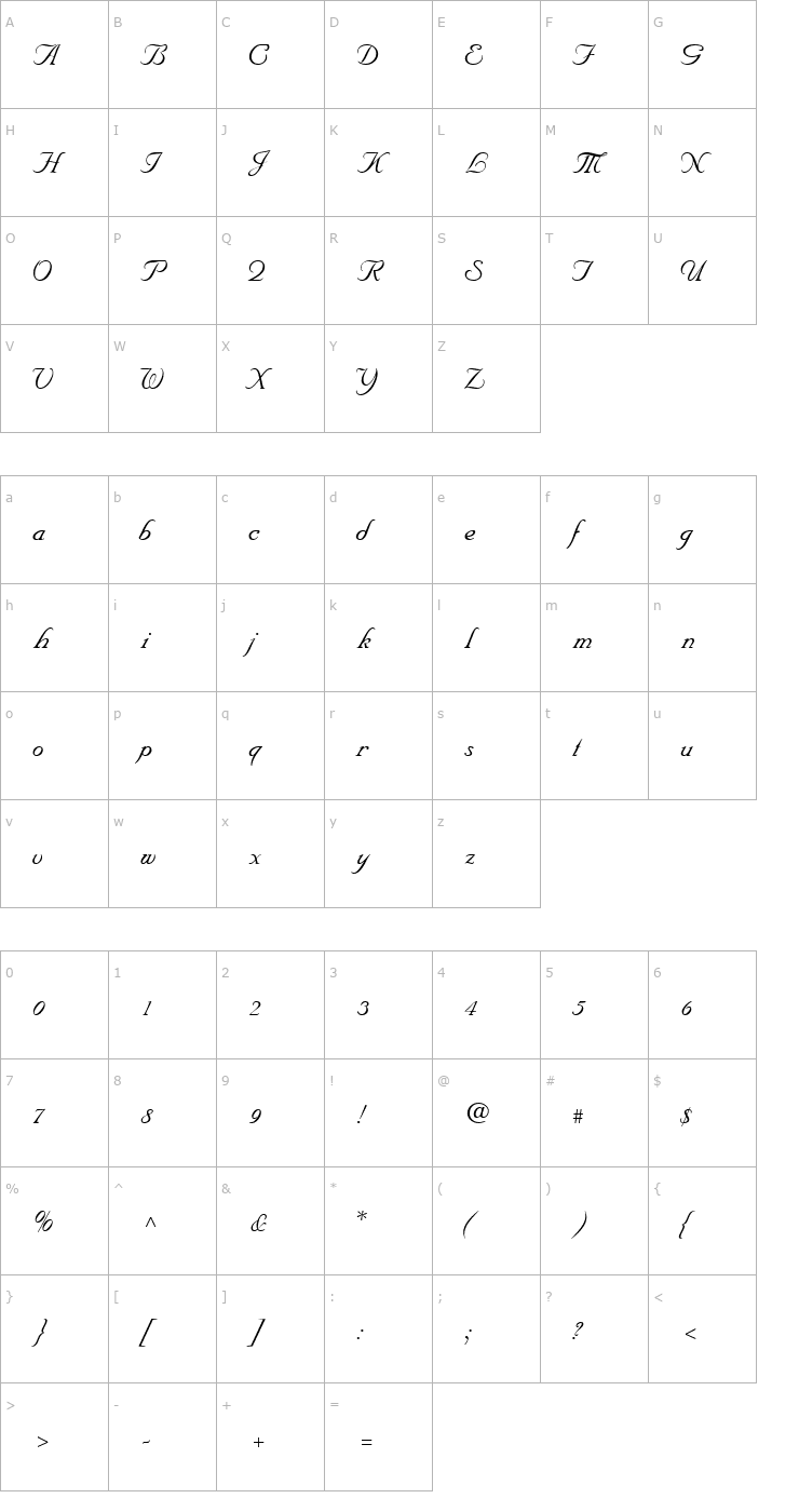 Character Map UnicornScriptSSK Font