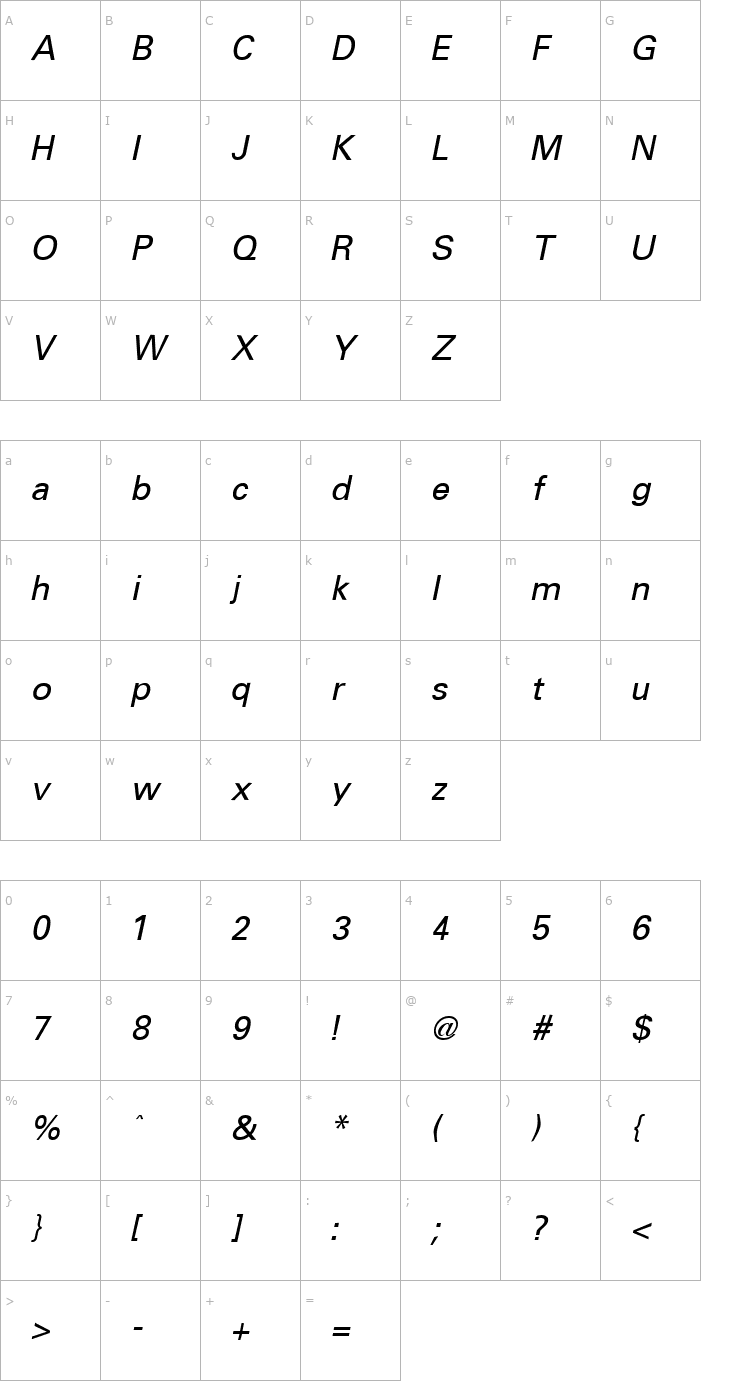 Character Map Uniform Italic Font