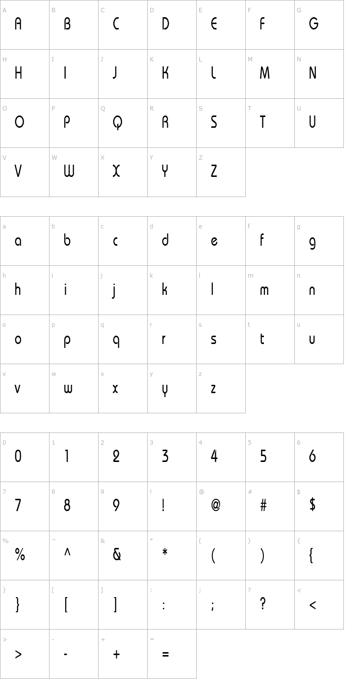 Character Map UniqueCondensed Font