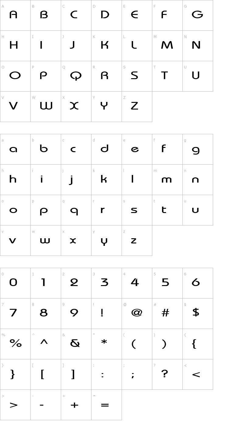 Character Map UniqueExtended Font