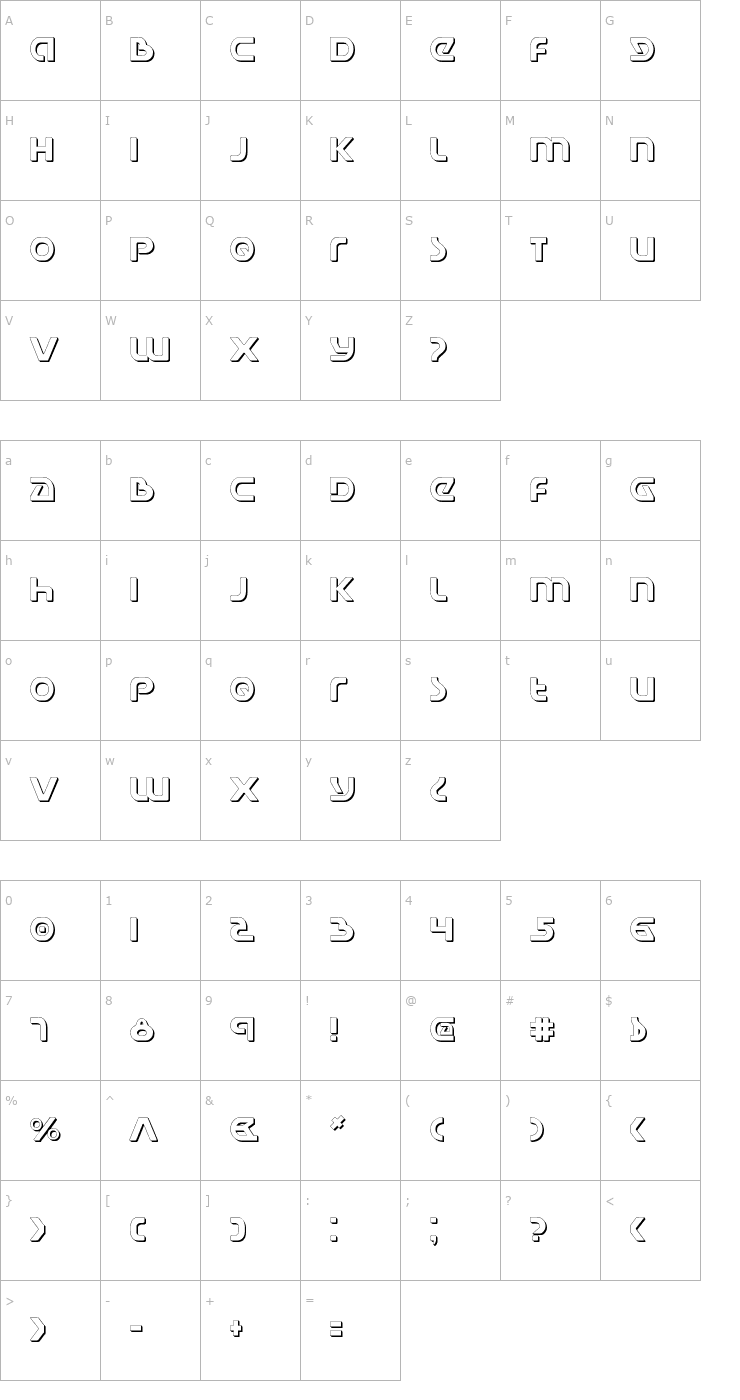 Character Map Universal Jack Shadow Font