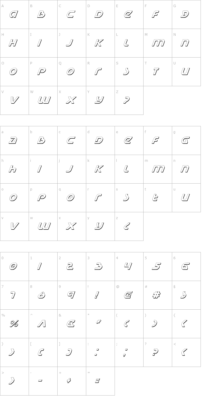 Character Map Universal Jack Shadow Italic Font