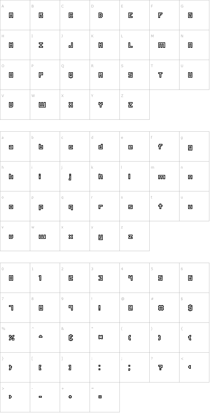 Character Map Unlearned BRK Font