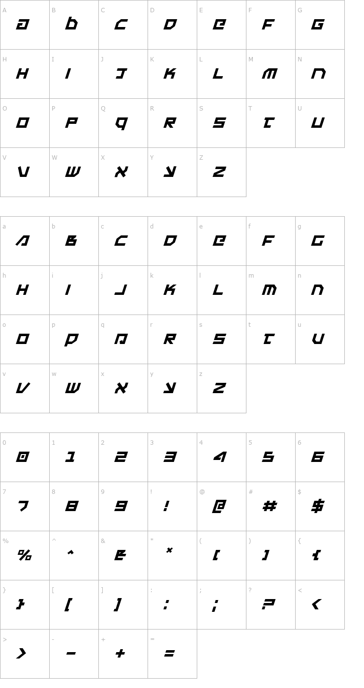 Character Map Uno Estado Italic Font