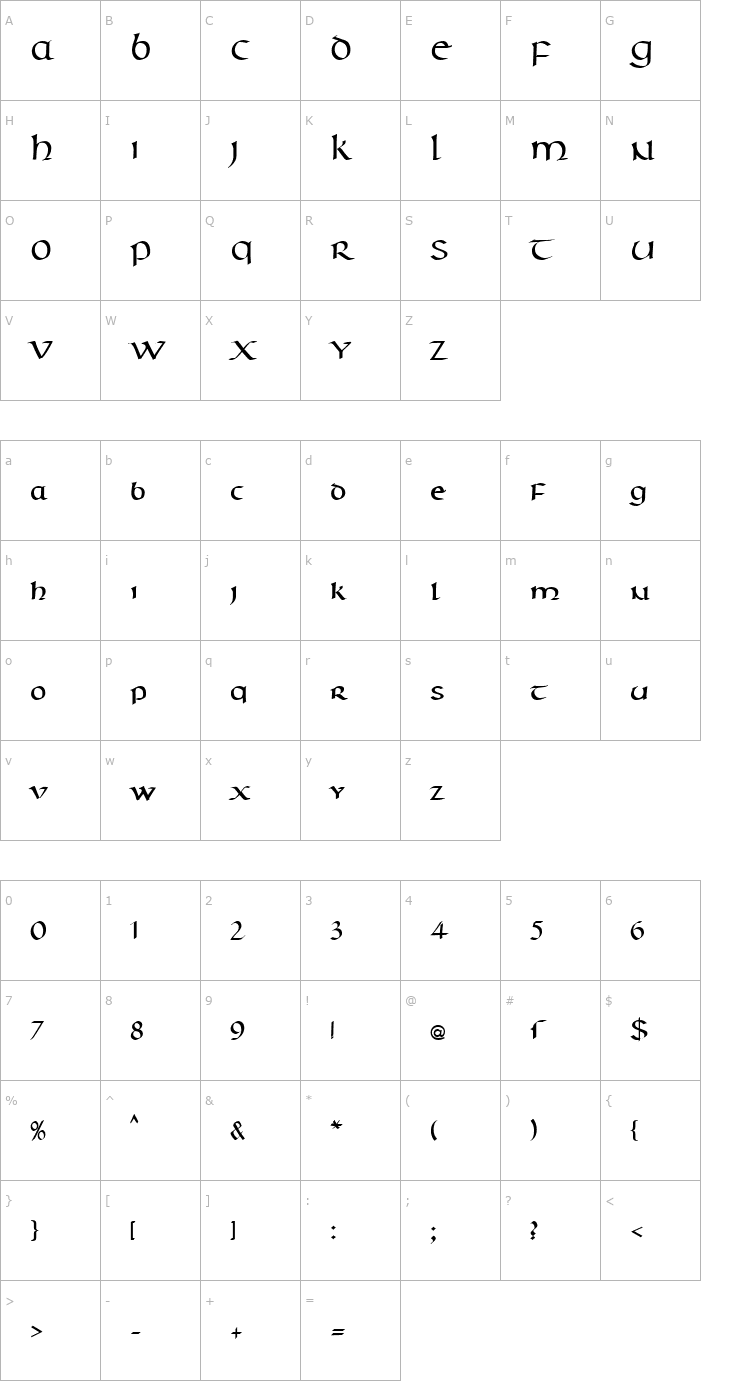 Character Map Unziale1 Becker Font