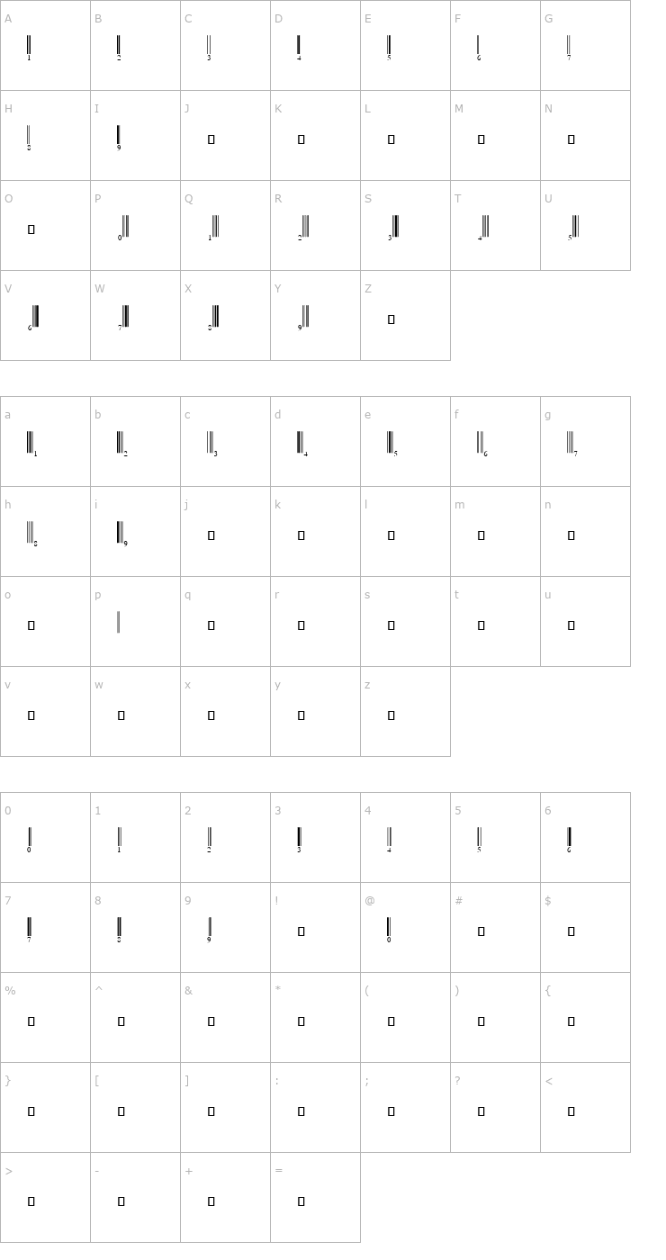 Character Map UPC-A Half Height Font