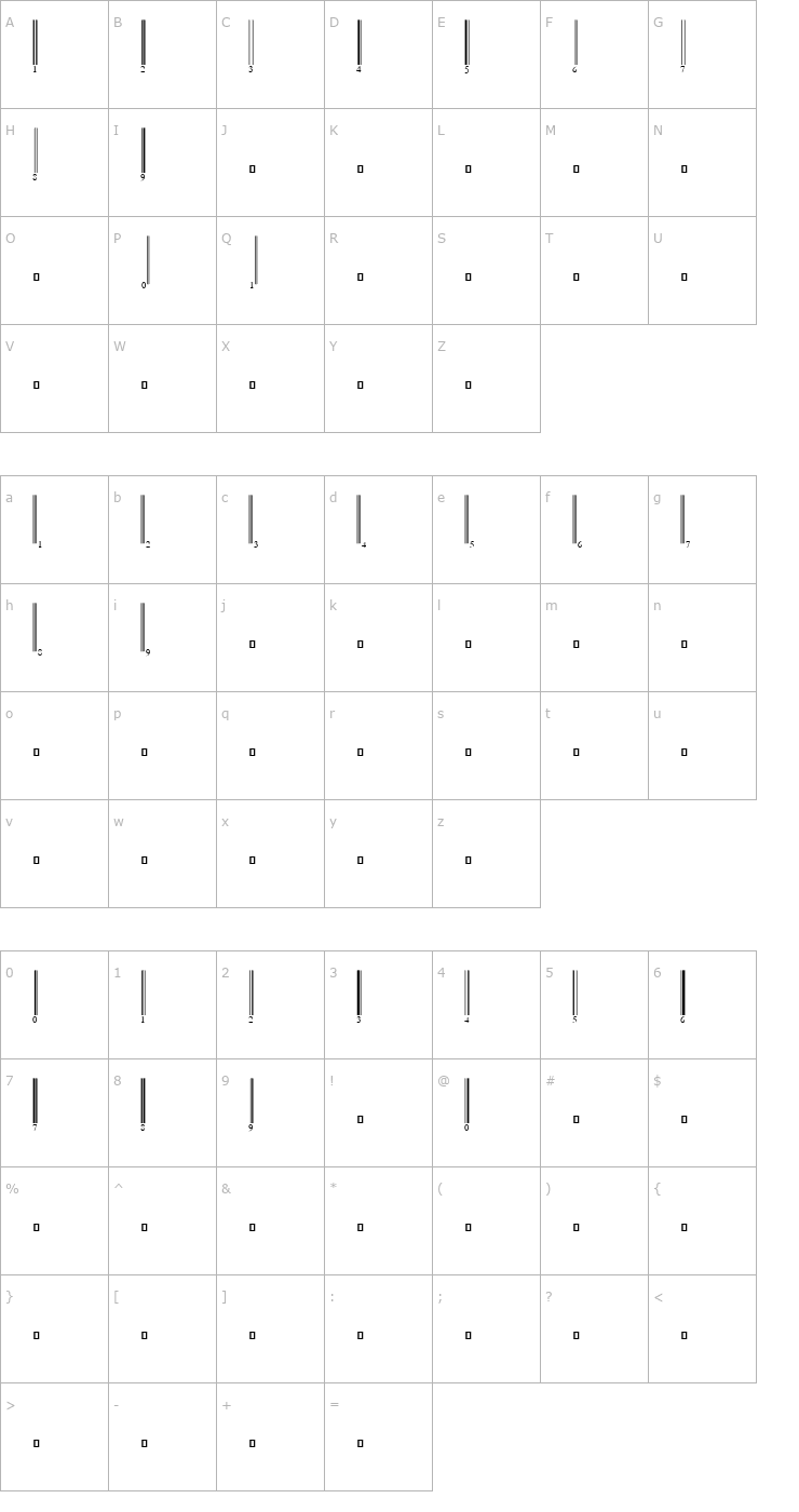 Character Map UPC-E Tall Font