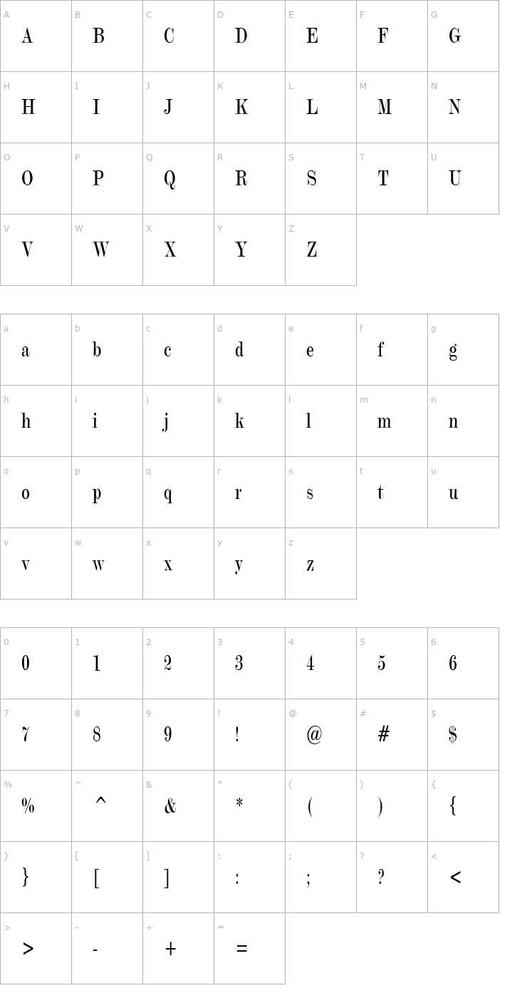 Character Map Update 20 Condensed Normal Font
