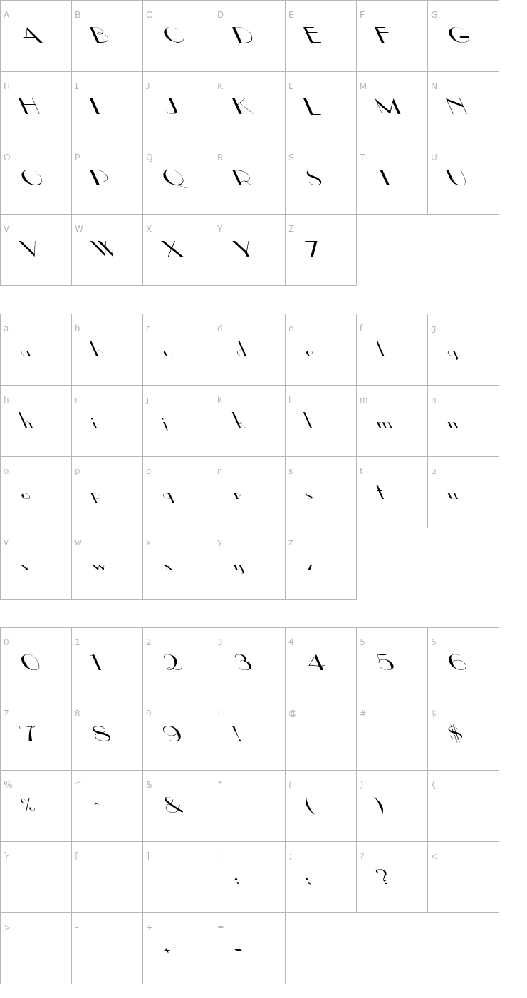 Character Map Upp Ea Wd Extreme Lefti Font