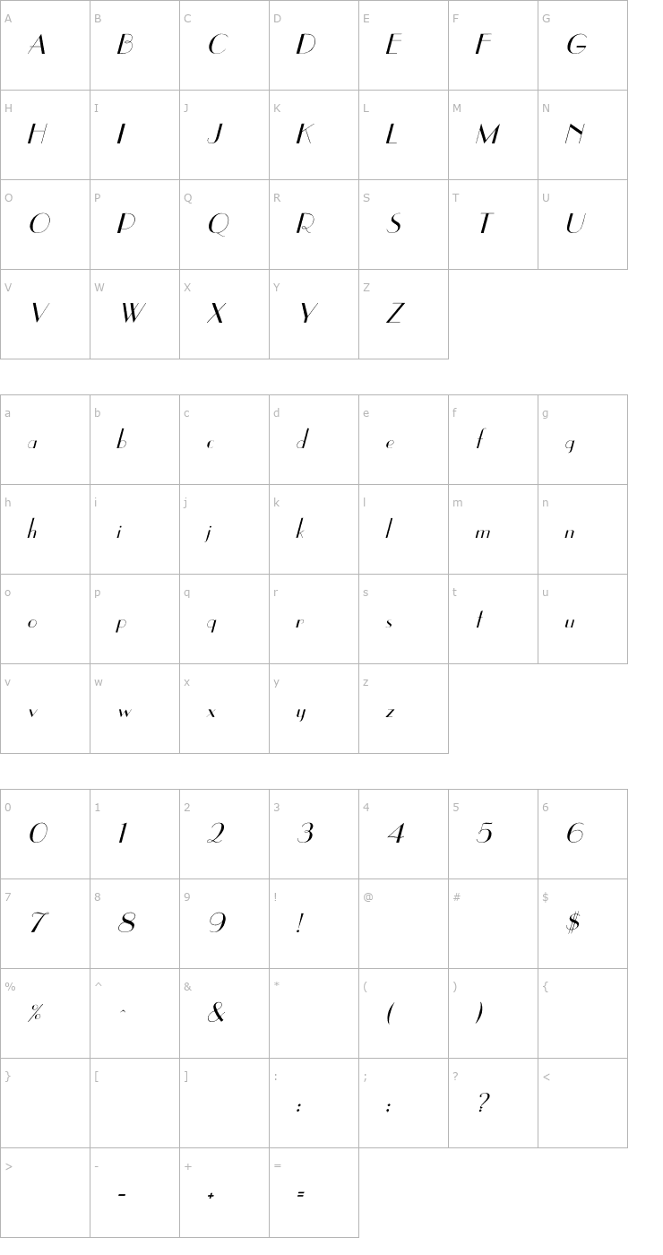 Character Map UppEa Italic Font
