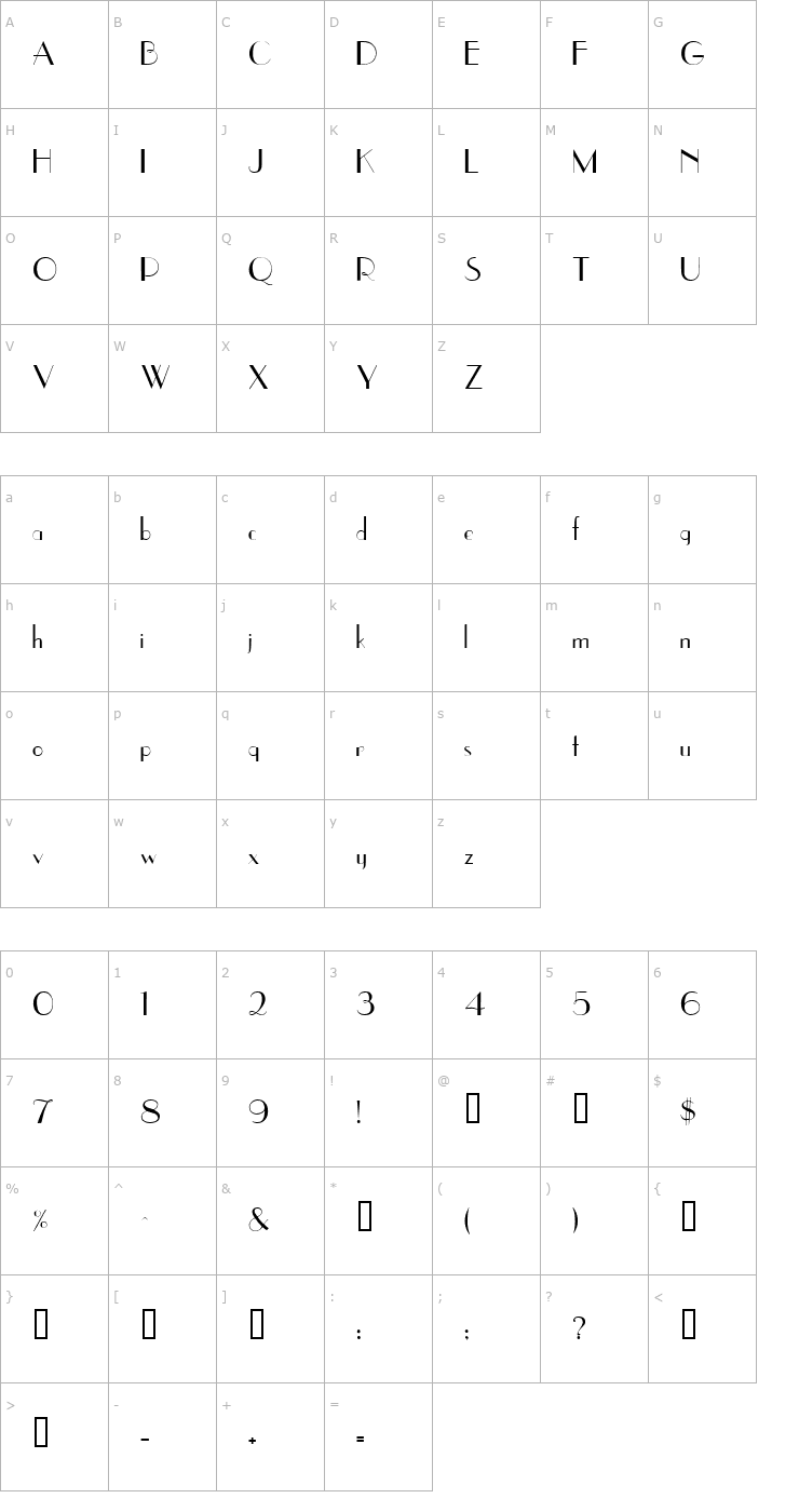 Character Map Upper East Side Font