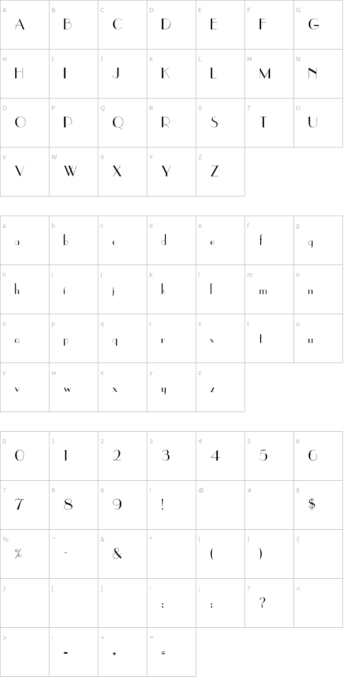 Character Map Upper-EastSide Font