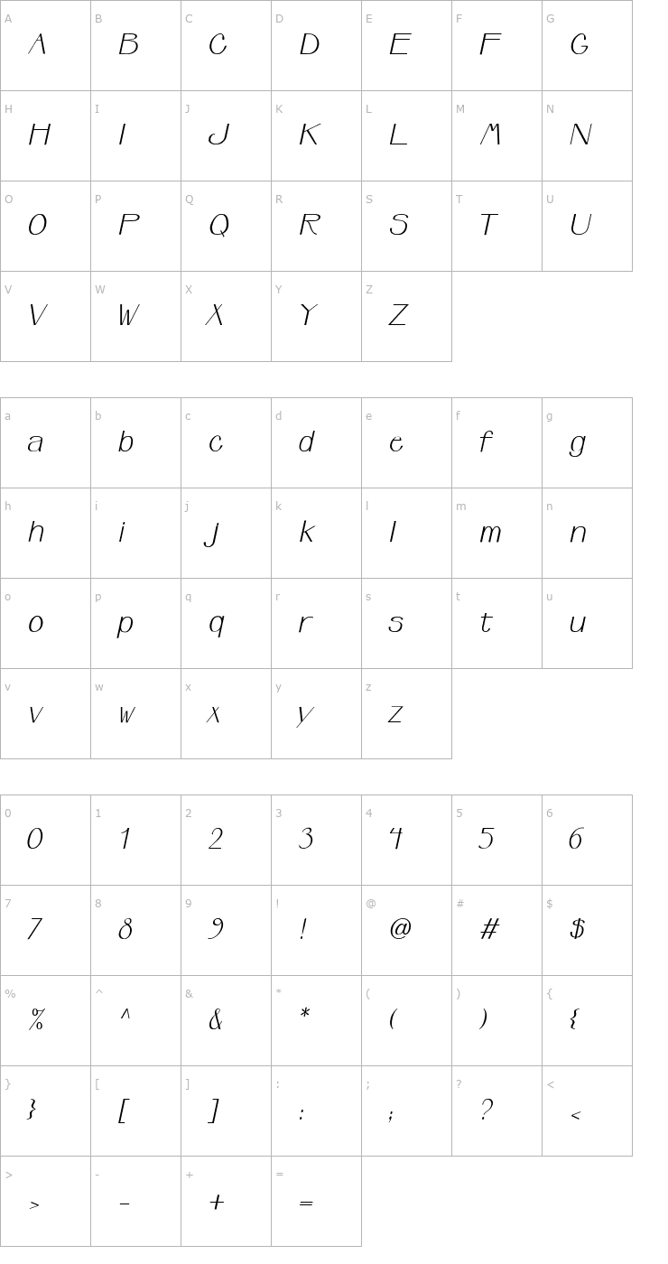 Character Map Upperclass-Italic Font