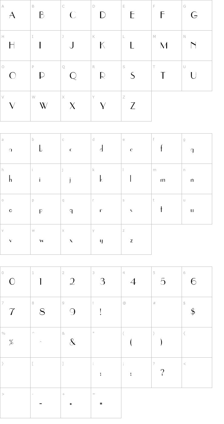 Character Map UpperEastSide Font