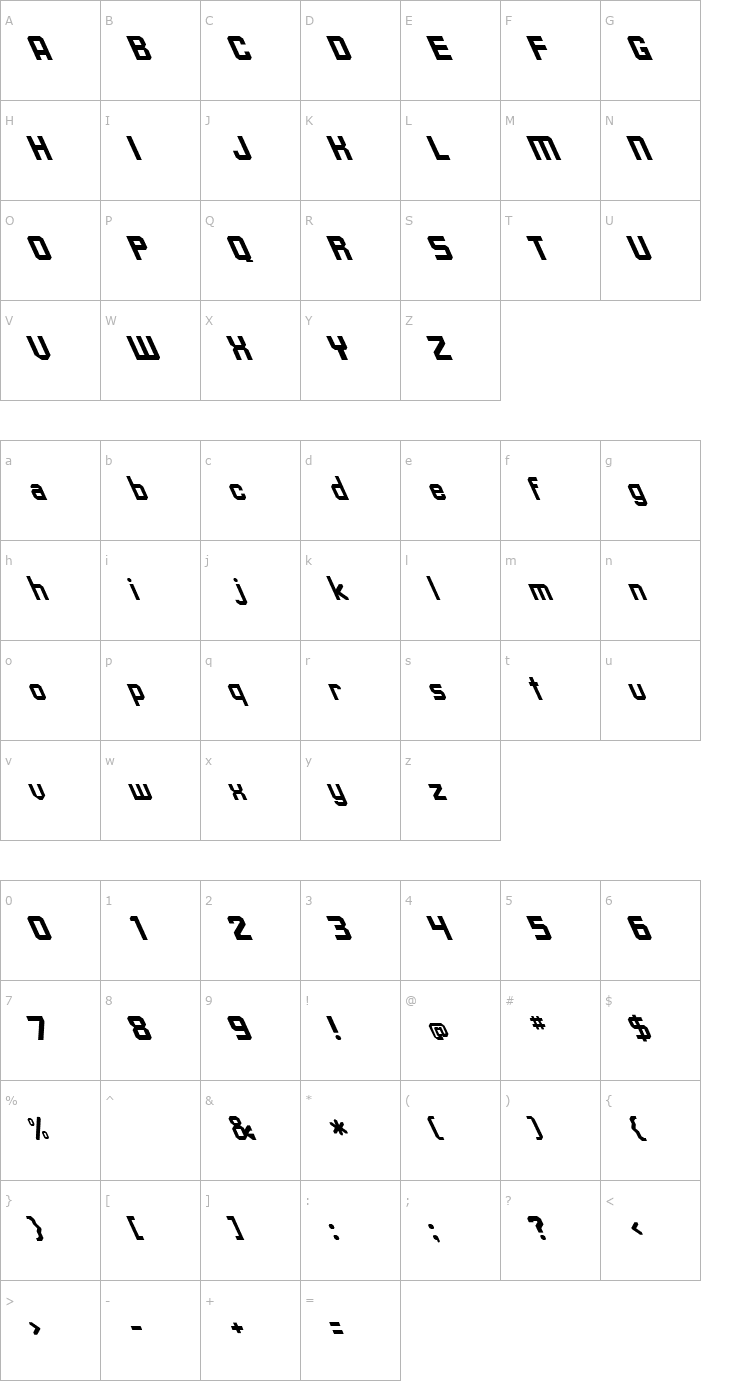 Character Map Upsilon Extreme Lefti Font