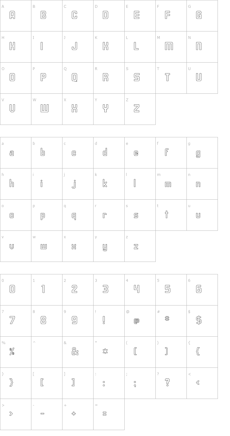 Character Map Upsilon Hollow Font